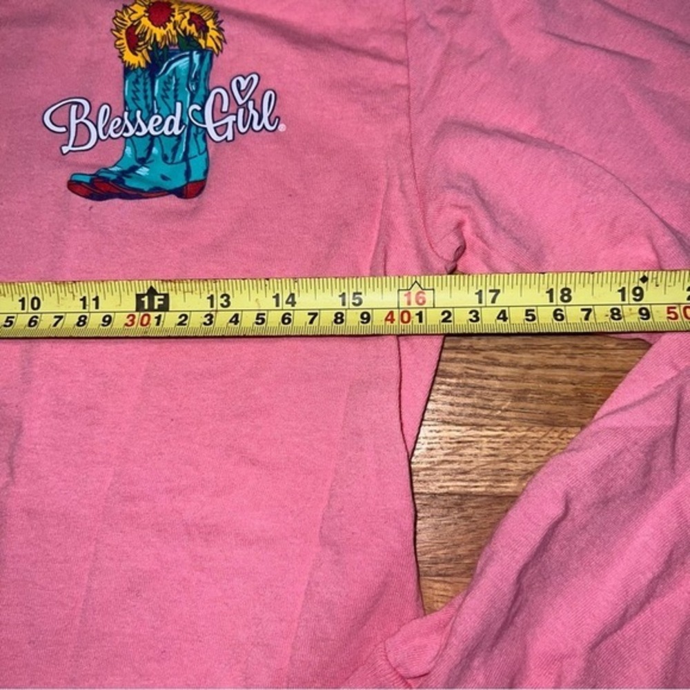 Blessed Girl Small Pink Follow Jesus Cowboy Boots Sunflower Long Sleeve Shirt - Picture 4 of 5